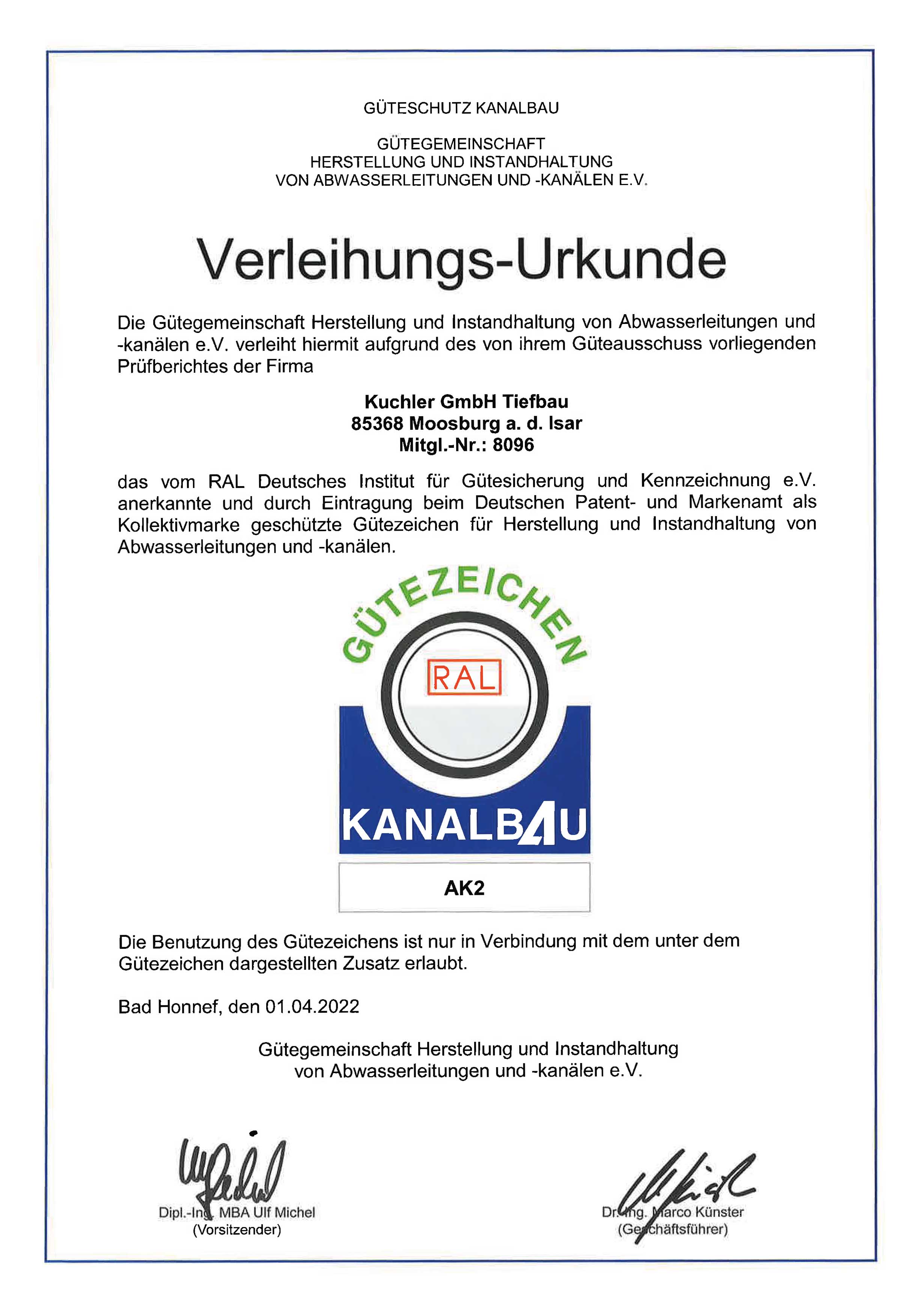 Zertifikate KUCHLER GmbH Tiefbau